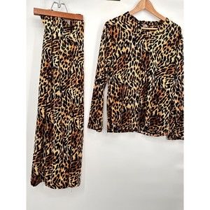Vintage Leopard Tiger Cheetah Animal‎ Print   Shirt Pants Set 1980's made in USA